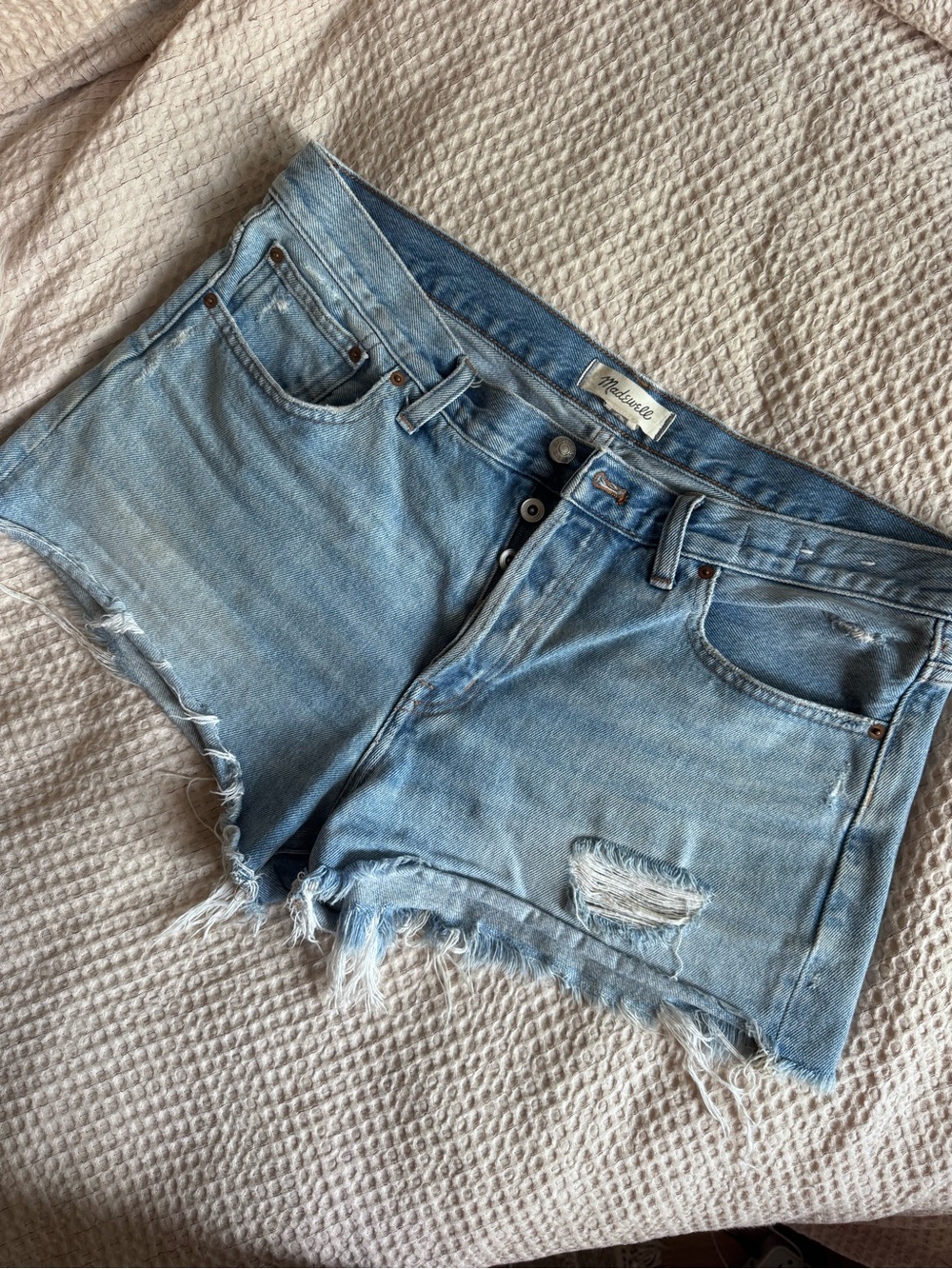 Madewell Light Blue Distressed Denim Cutoff Shorts